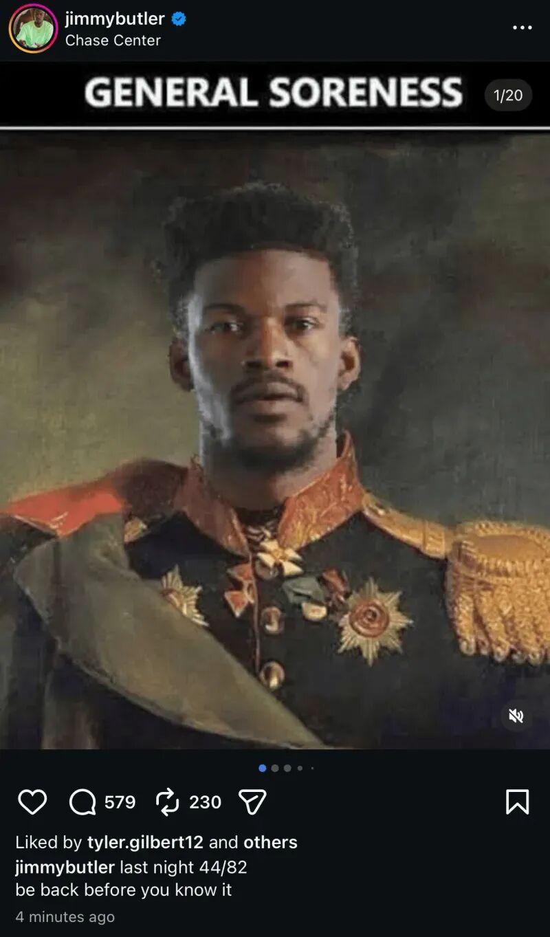 49图库官方版-一图流|巴特勒赛季报销心情不错,晒图自嘲:酸痛将军!